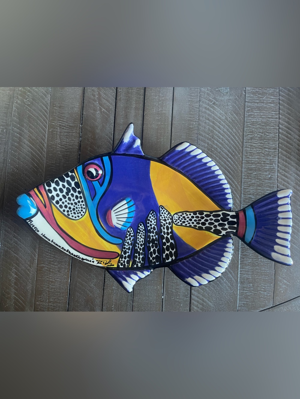 Hand-Painted Ceramic Picasso platter “Humuhumunakuapua’a “ by Ben Dillard
